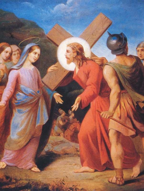 Cuarta Estacion Jesus se encuentra con su madre Maria
